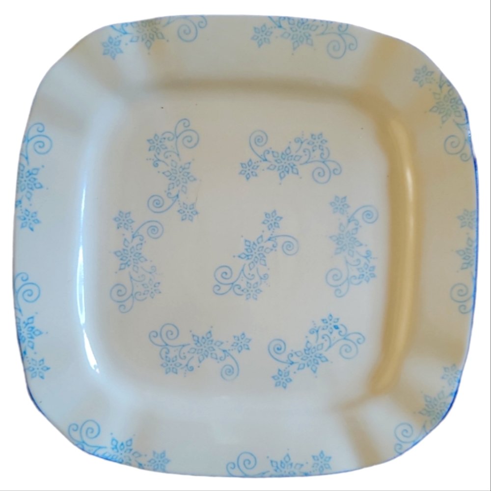 1 Temp-tations Presentable By Tara Ovenware Floral Lace Blue Sq Dinner Plate QVC
